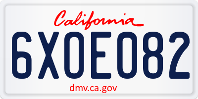 CA license plate 6XOE082