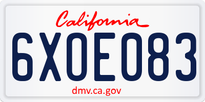 CA license plate 6XOE083