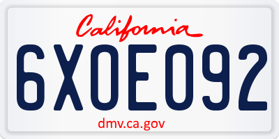 CA license plate 6XOE092