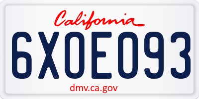 CA license plate 6XOE093