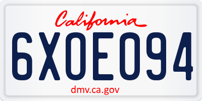 CA license plate 6XOE094