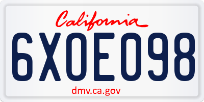 CA license plate 6XOE098
