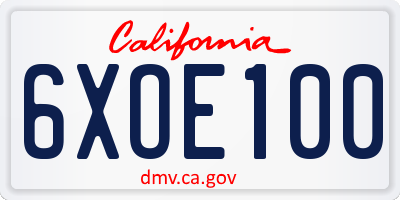 CA license plate 6XOE100
