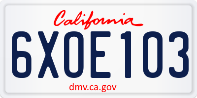 CA license plate 6XOE103