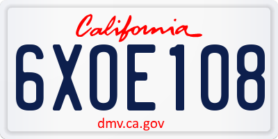 CA license plate 6XOE108