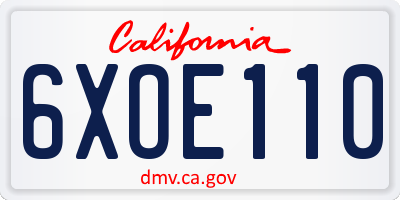 CA license plate 6XOE110