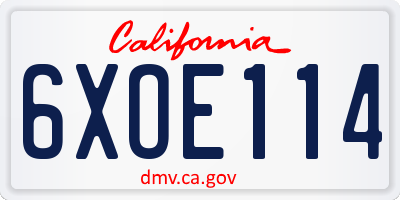 CA license plate 6XOE114