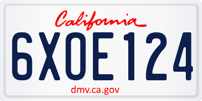 CA license plate 6XOE124