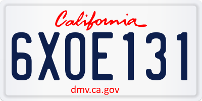 CA license plate 6XOE131