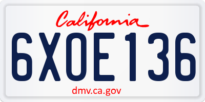 CA license plate 6XOE136