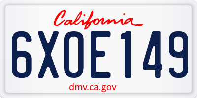 CA license plate 6XOE149