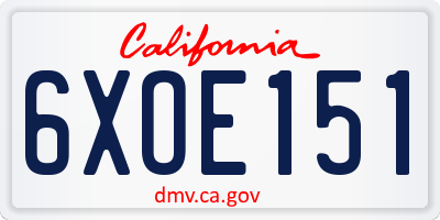 CA license plate 6XOE151