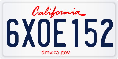 CA license plate 6XOE152