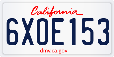CA license plate 6XOE153