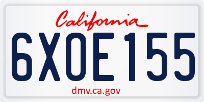 CA license plate 6XOE155