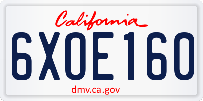 CA license plate 6XOE160