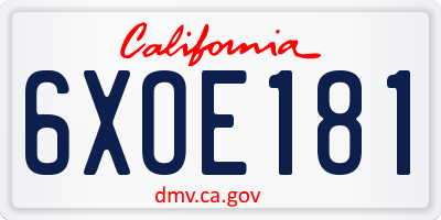 CA license plate 6XOE181