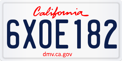 CA license plate 6XOE182