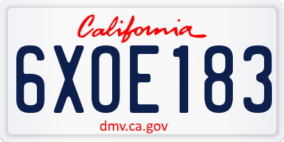 CA license plate 6XOE183