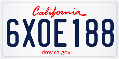 CA license plate 6XOE188