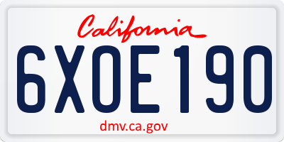 CA license plate 6XOE190