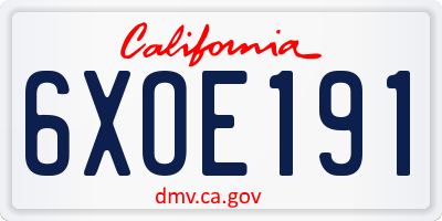 CA license plate 6XOE191