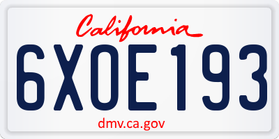 CA license plate 6XOE193