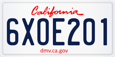 CA license plate 6XOE201