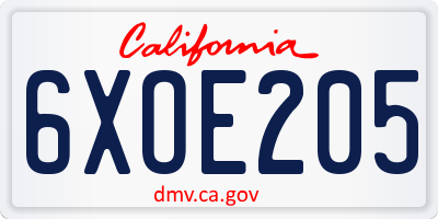 CA license plate 6XOE205
