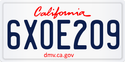 CA license plate 6XOE209