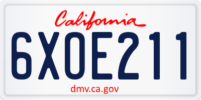 CA license plate 6XOE211