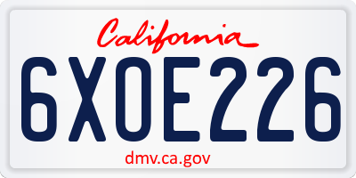 CA license plate 6XOE226