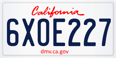 CA license plate 6XOE227