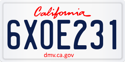 CA license plate 6XOE231