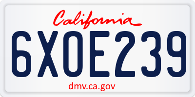 CA license plate 6XOE239