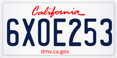 CA license plate 6XOE253
