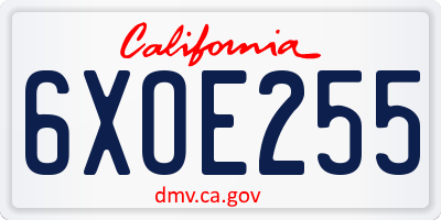 CA license plate 6XOE255