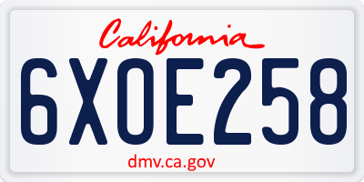 CA license plate 6XOE258