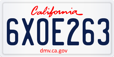 CA license plate 6XOE263