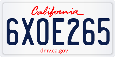 CA license plate 6XOE265