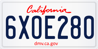 CA license plate 6XOE280