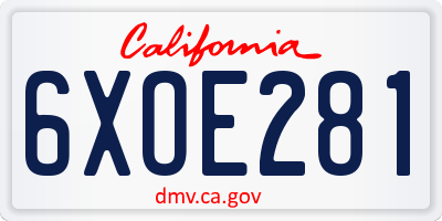 CA license plate 6XOE281