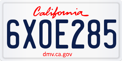 CA license plate 6XOE285