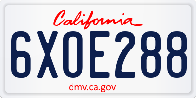 CA license plate 6XOE288