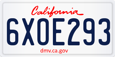 CA license plate 6XOE293