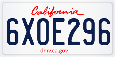 CA license plate 6XOE296