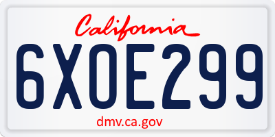 CA license plate 6XOE299