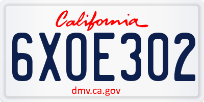 CA license plate 6XOE302