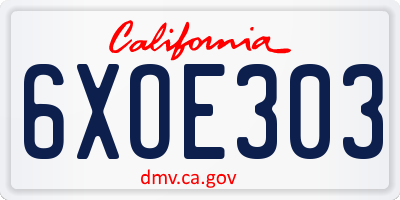 CA license plate 6XOE303