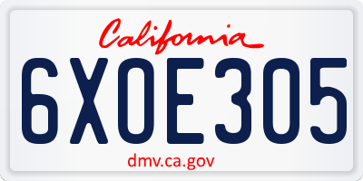 CA license plate 6XOE305